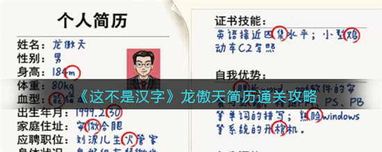 这不是汉字龙傲天简历通关攻略-这不是汉字龙傲天简历通关玩法介绍