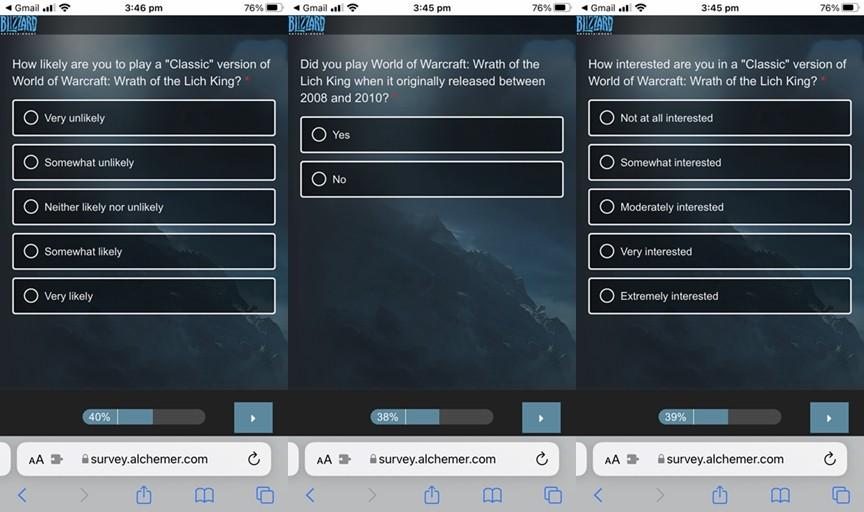 WOW巫妖王之怒怀旧服来了？玩家收到暴雪调查问卷